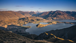 Landscape view overlooking Lake Wanaka and surrounding mountains